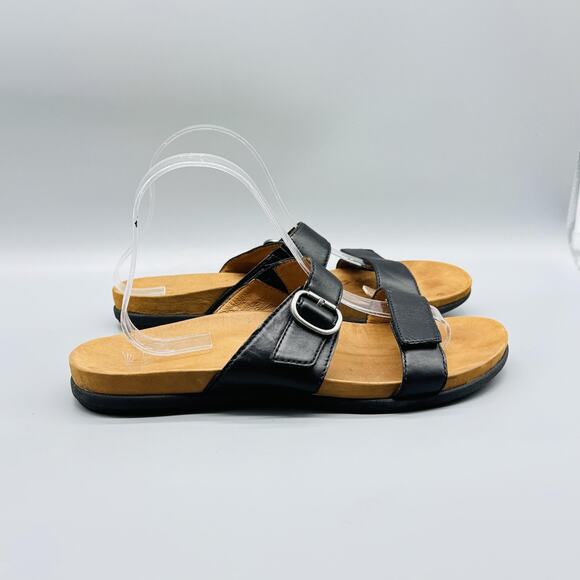 Dansko Sandals Womens 10.5 Black Leather Justine Adjustable Strap Buckle Slide - Picture 1 of 11